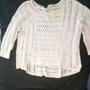 Women's Cream Open Weave 3/4 Sleeve Sweater by American Eagle Outfitters